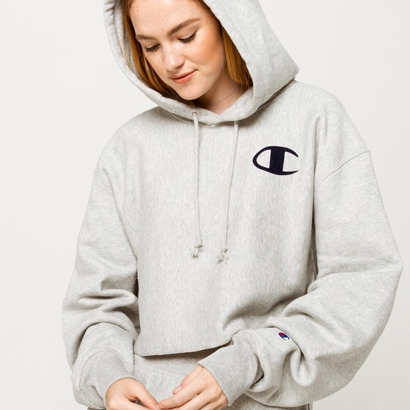 Champion Grey Reverse Weave Cropped Hoodie - Picture 5 of 5